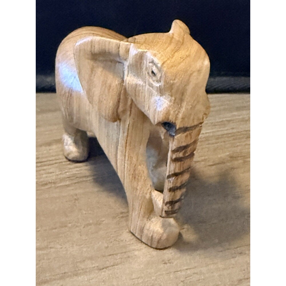 Vintage Hand Carved Wooden Elephant MCM Africa Wildlife 2" x 3"